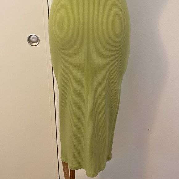 Reformation Chartreuse Green Ribbed Stretch Open Back Midi Dress Size Small NWT - Picture 8 of 13